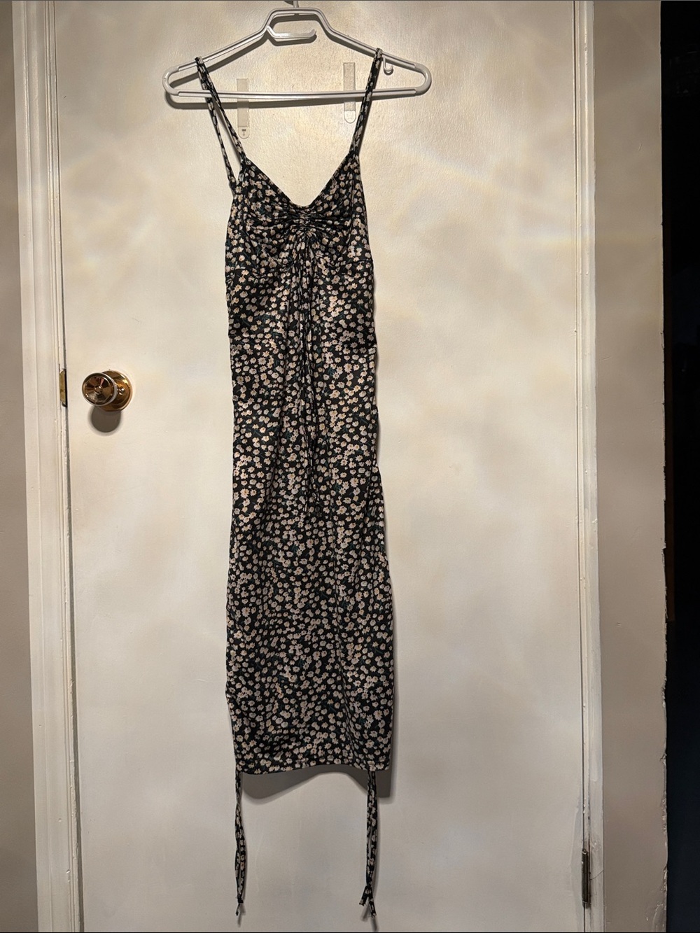 SHEIN Black Midi Slip Dress with Pink Floral Print